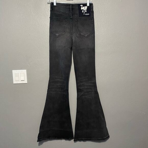 Sandrine Rose Free People Super Flare Jeans Distressed High Rise Black Size 25 - Picture 2 of 7